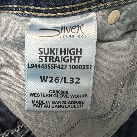 Silver Suki High Straight Dark Wash Denim Embellished Stitched Jeans 26 - Picture 6 of 7